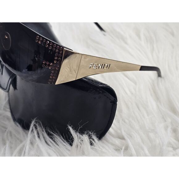 Vintage Fendi Sunglasses Womens Black Rhinestone Logo Rimless Oval Square main image 9